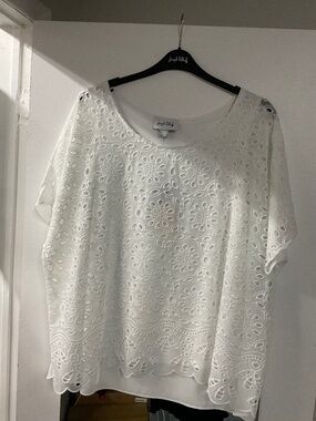Joseph Ribkoff Off-White Embroidered Georgette Top